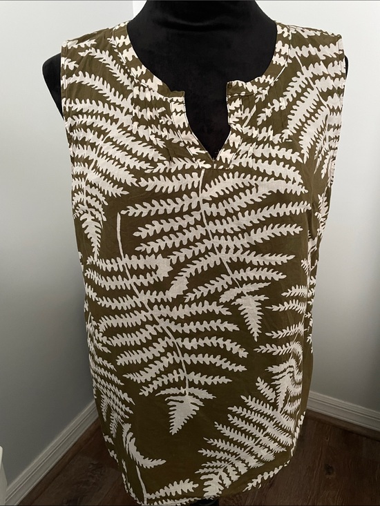 Talbots Tops - Talbots Olive and White Fern-Print Sleeveless Tank
